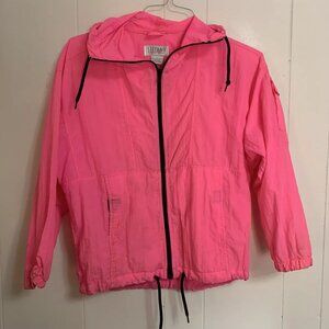 Vintage Stefano World Wide SZ L Bright Colorful HOT PINK NYLON Bomber Jacket